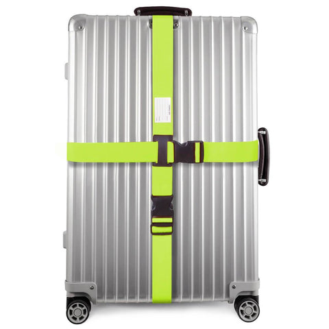 ✅ Heavy Duty Luggage Cross Strap Suitcase Belts - with Personalised Baggage Claim Identifier Address Label (Bright Green) - One-Wear