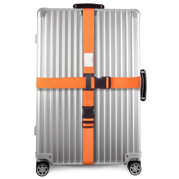 ✅ Heavy Duty Luggage Cross Strap Suitcase Belts - with Personalised Baggage Claim Identifier Address Label (Bright Orange) - One-Wear