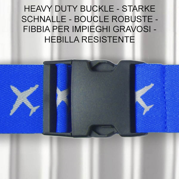 ✅ Heavy Duty Luggage Cross Strap Suitcase Belts - with Personalised Baggage Claim Identifier Address Label (Blue) - One-Wear