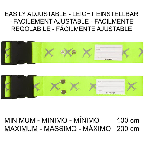 ✅ Heavy Duty Luggage Cross Strap Suitcase Belts - with Personalised Baggage Claim Identifier Address Label (Yellow) - One-Wear