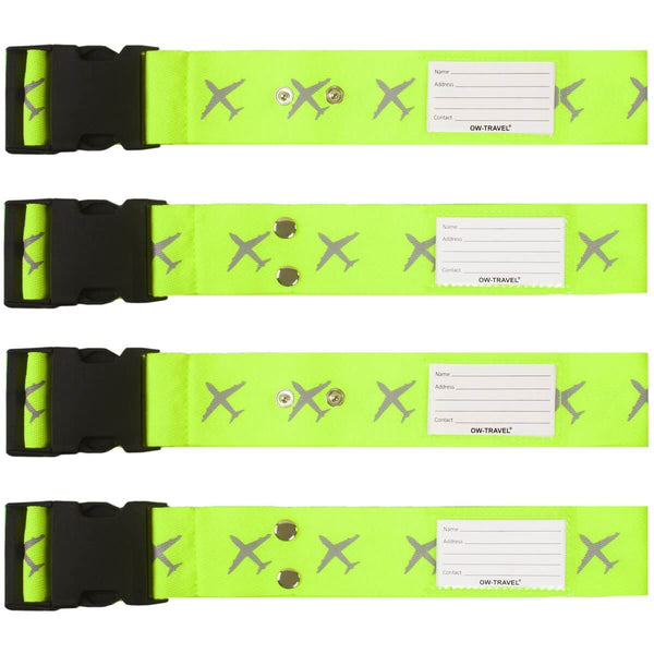 ✅ Heavy Duty Luggage Cross Strap Suitcase Belts - with Personalised Baggage Claim Identifier Address Label (Yellow) - One-Wear