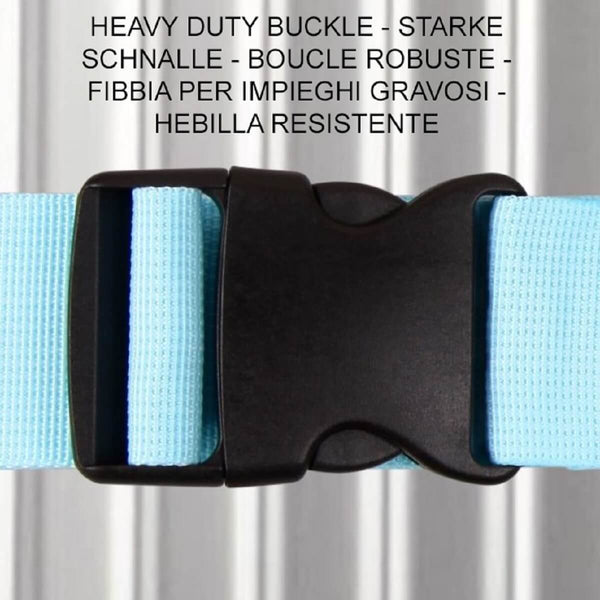 ✅ Heavy Duty Luggage Strap Suitcase Belts - with Personalised Baggage Claim Identifier Address Label (Bright Blue) - One-Wear
