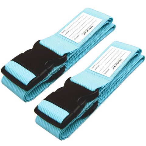 ✅ Heavy Duty Luggage Strap Suitcase Belts - with Personalised Baggage Claim Identifier Address Label (Bright Blue) - One-Wear