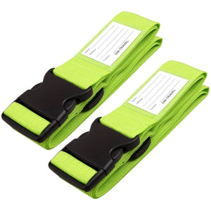 ✅ Heavy Duty Luggage Strap Suitcase Belts - with Personalised Baggage Claim Identifier Address Label (Bright Green) - One-Wear
