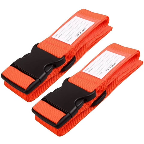 ✅ Heavy Duty Luggage Strap Suitcase Belts - with Personalised Baggage Claim Identifier Address Label (Bright Orange) - One-Wear