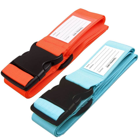 ✅ Heavy Duty Luggage Strap Suitcase Belts - with Personalised Baggage Claim Identifier Address Label (Bright Orange + Bright Blue) - One-Wear