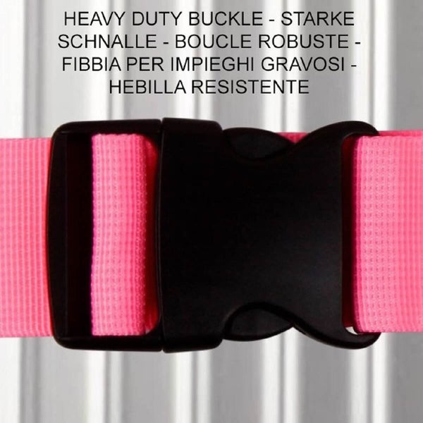 ✅ Heavy Duty Luggage Strap Suitcase Belts - with Personalised Baggage Claim Identifier Address Label (Bright Pink) - One-Wear