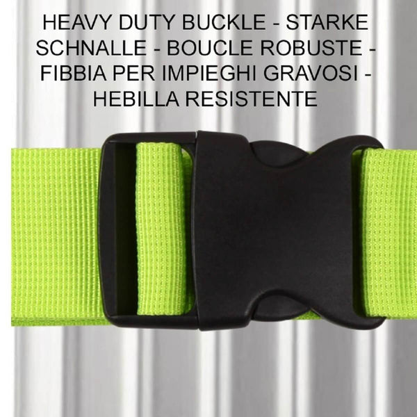 ✅ Heavy Duty Luggage Strap Suitcase Belts - with Personalised Baggage Claim Identifier Address Label (Bright Pink + Bright Green) - One-Wear