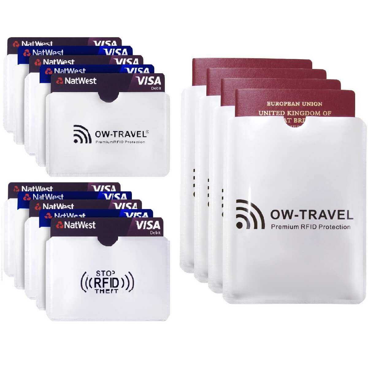 Silver RFID blocking contactless bank credit card passport sleeves