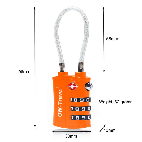✅ 3 Dial TSA Cable Combination Padlock - Travel Sentry Approved Heavy Duty Number Lock for Suitcases, Luggage, Gym Lockers and Tool Boxes - One-Wear