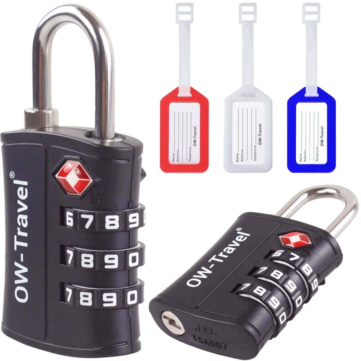 ✅ 3 Dial TSA Combination Padlock + Luggage Tags - Travel Sentry Approved Heavy Duty Number Lock for Suitcases, Luggage, Gym Lockers and Tool Boxes - One-Wear