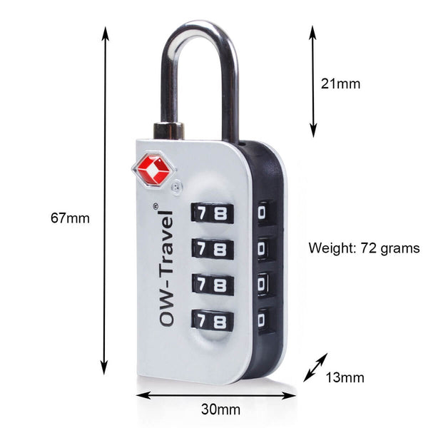 ✅ 4 Dial TSA Combination Padlock - Travel Sentry Approved Heavy Duty Lock for Suitcases, Luggage, Gym Lockers and Tool Boxes - Silver - One-Wear